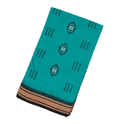 Cyan Handloom Orissa Cotton Saree With Floral Motifs