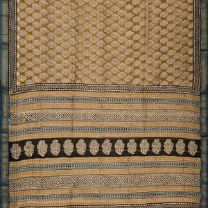 Beige Handloom Chanderi Cotton Saree With Printed Floral Motifs