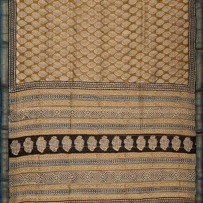 Beige Handloom Chanderi Cotton Saree With Printed Floral Motifs