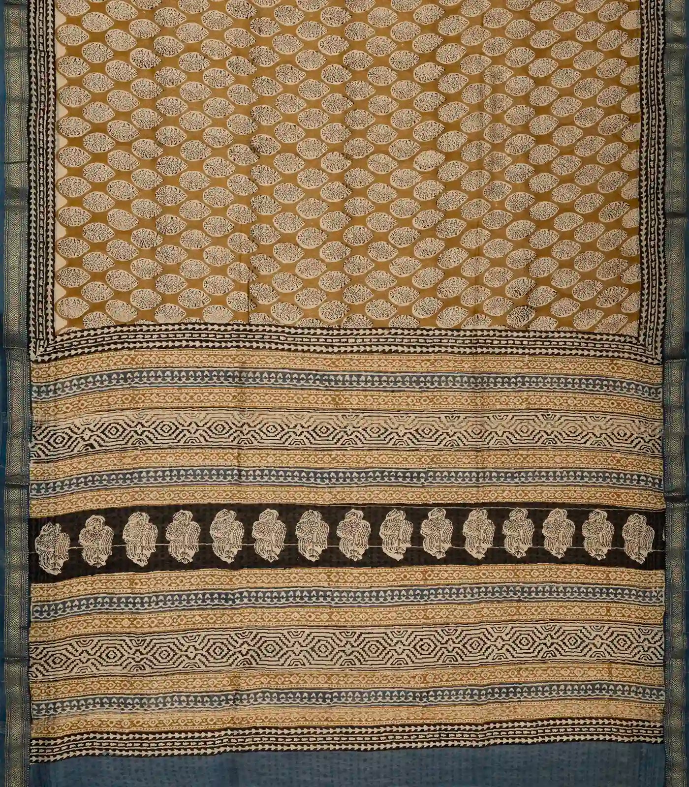 Beige Handloom Chanderi Cotton Saree With Printed Floral Motifs