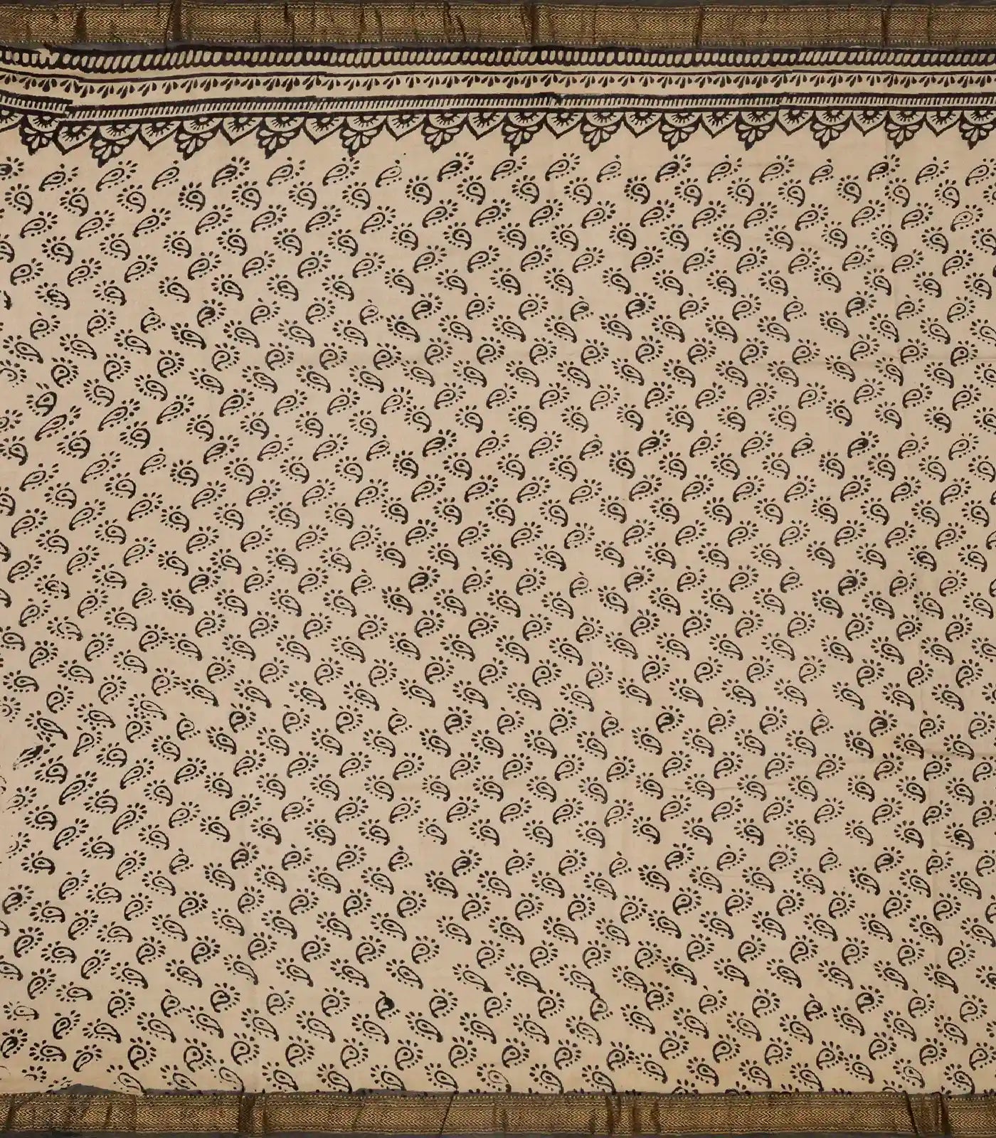 Beige Handloom Chanderi Cotton Saree With Printed Diamond Motifs