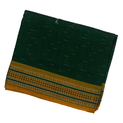 Dark Green Orissa Cotton Saree With Stripes & Buttas