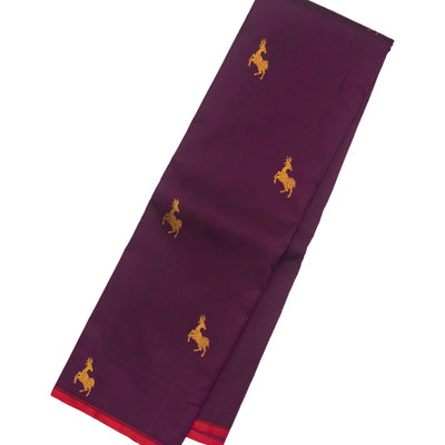 Magenta Handloom Kanchipuram Silk Saree With Deer Zari Buttas