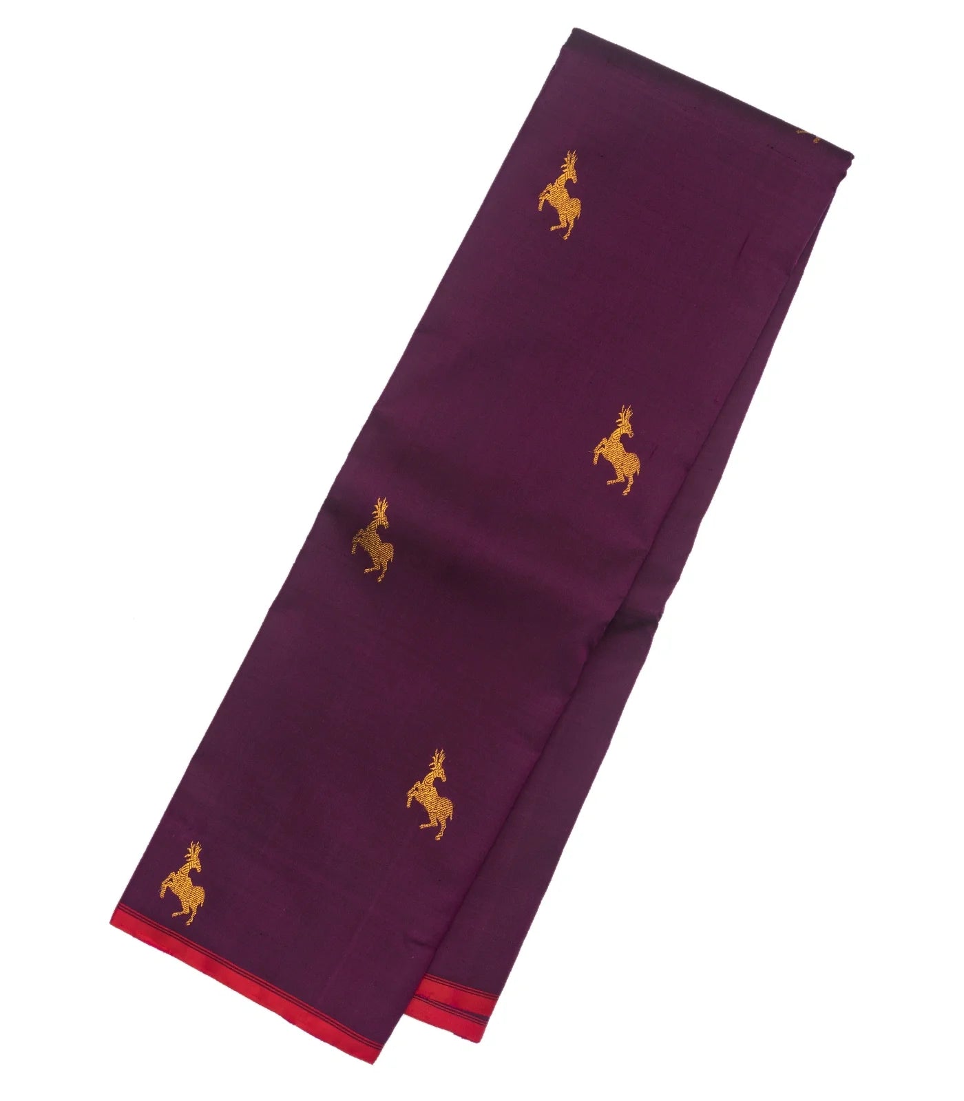 Magenta Handloom Kanchipuram Silk Saree With Deer Zari Buttas