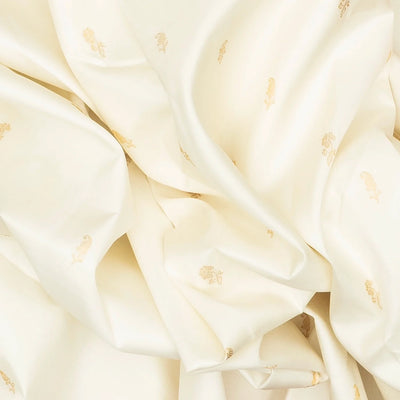 White Handloom Kanchipuram Korvai Silk Saree With Mango Buttas