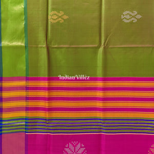Parrot Green with Purple Handwoven Bishnupuri Silk Saree