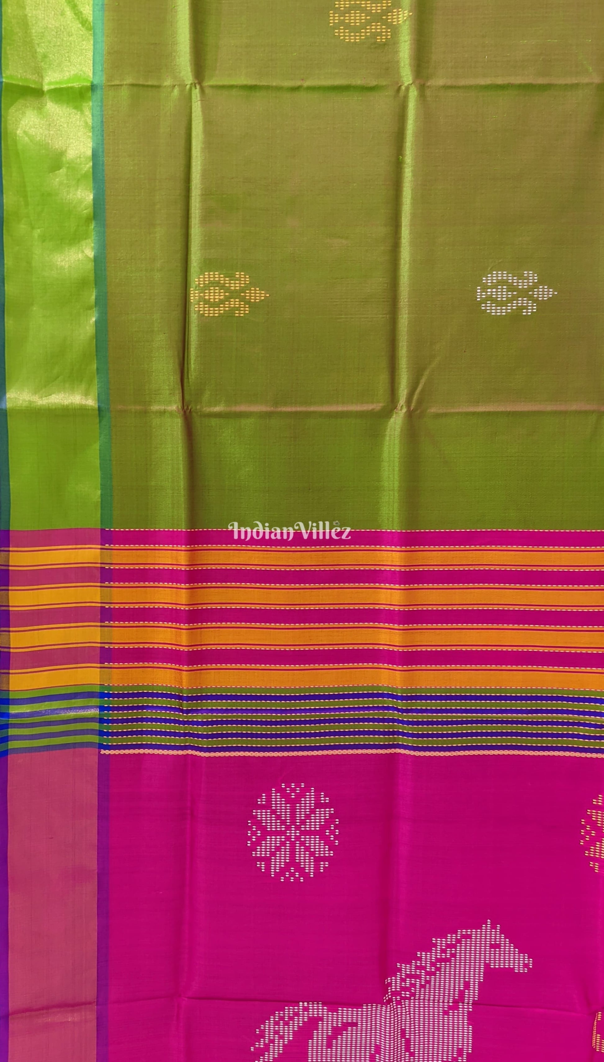 Parrot Green with Purple Handwoven Bishnupuri Silk Saree