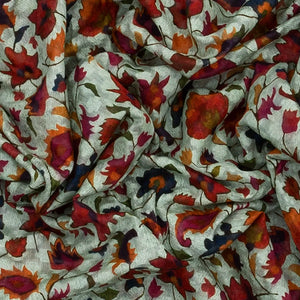 Off White Handloom Printed Tussar Silk Saree With Floral Vine Motifs-Off White