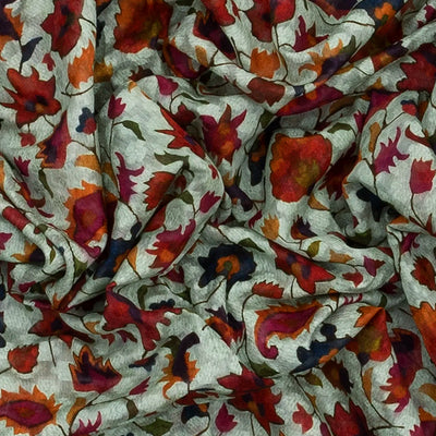 Off White Handloom Printed Tussar Silk Saree With Floral Vine Motifs-Off White