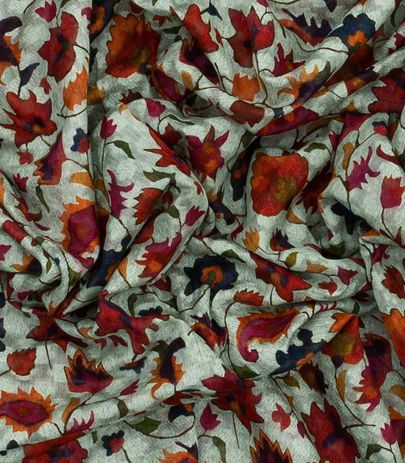 Off White Handloom Printed Tussar Silk Saree With Floral Vine Motifs-Off White