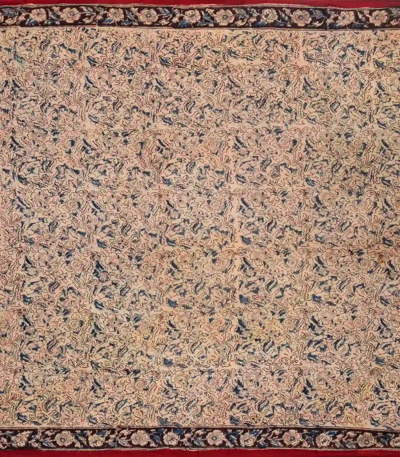 Crimson Woven Kalamkari Cotton Saree With Printed Motifs