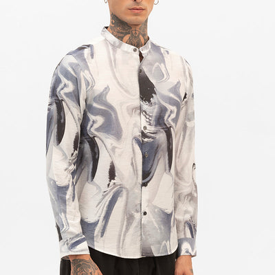 Off White Abstract Slim Fit Shirt