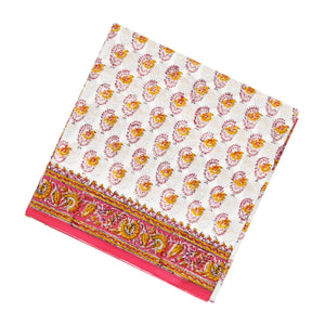 White Woven Jaipur Cotton Saree Printed With Mustard Floral  Motifs