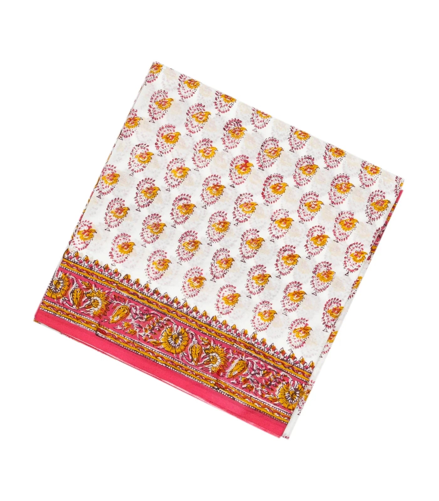 White Woven Jaipur Cotton Saree Printed With Mustard Floral  Motifs