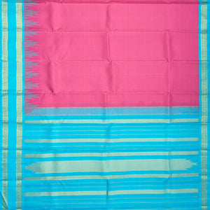Pink Handloom Kanchipuram Korvai Silk Saree With Turquoise Border