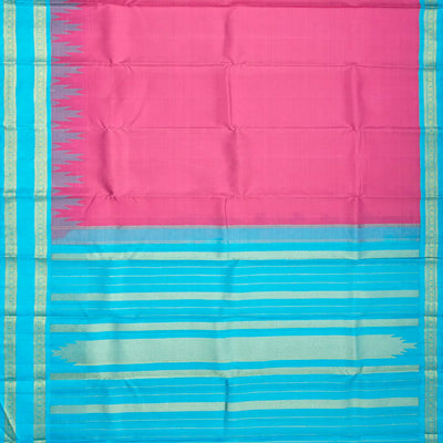 Pink Handloom Kanchipuram Korvai Silk Saree With Turquoise Border