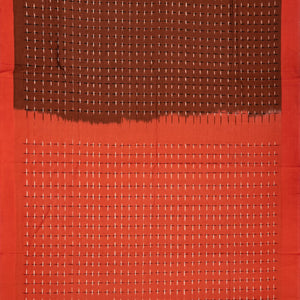 Dark Brown Handloom Orissa Cotton Saree With Tie & Dye Stripes