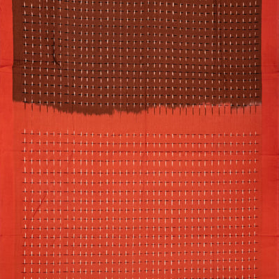 Dark Brown Handloom Orissa Cotton Saree With Tie & Dye Stripes