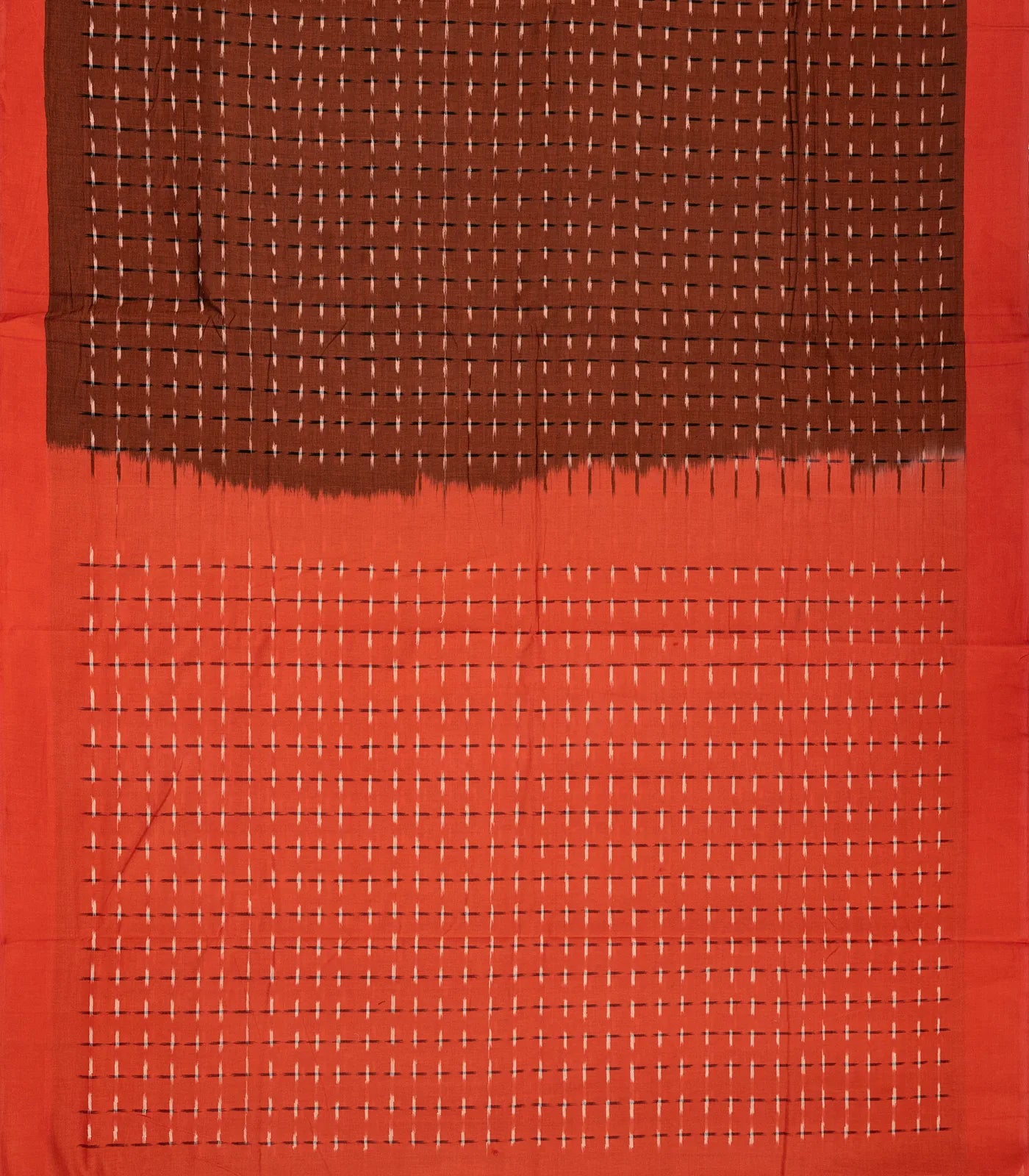 Dark Brown Handloom Orissa Cotton Saree With Tie & Dye Stripes