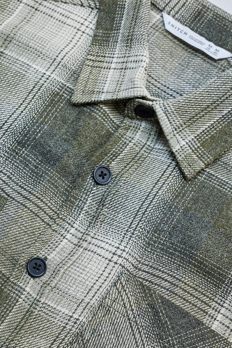 Green Double Pocket Flannel Overshirt