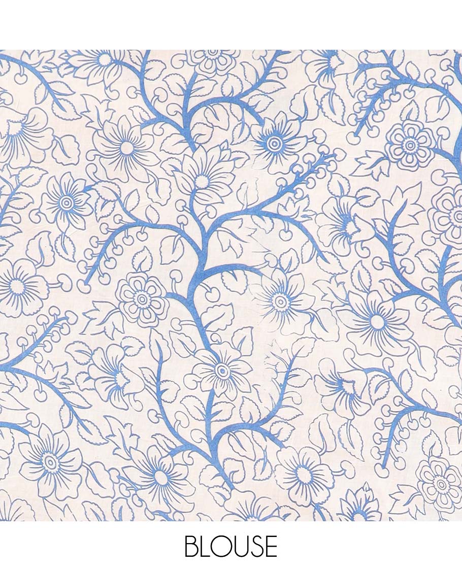 Cream bird motifs machine-printed kalamkari cotton saree, contrast unique motifs border & animal motifs pallu