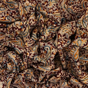 Maroon Woven Kalamkari Cotton Saree With Printed Mango Motifs