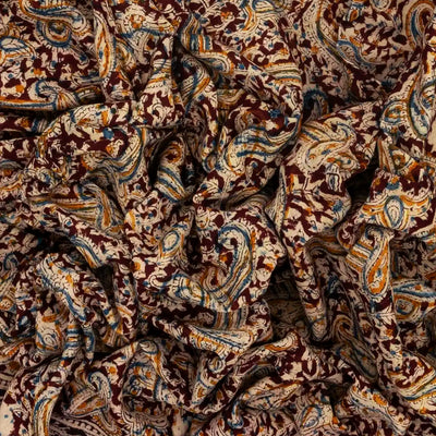 Maroon Woven Kalamkari Cotton Saree With Printed Mango Motifs