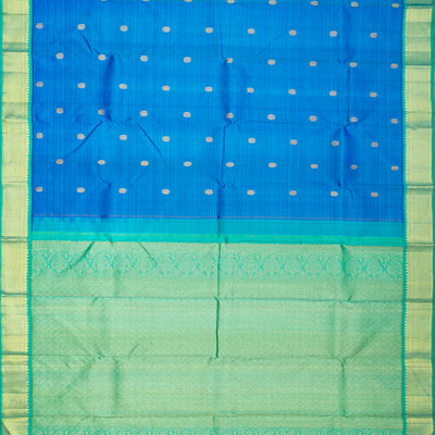 Light Blue Handloom Kanchipuram Silk Saree With Kolam Buttas