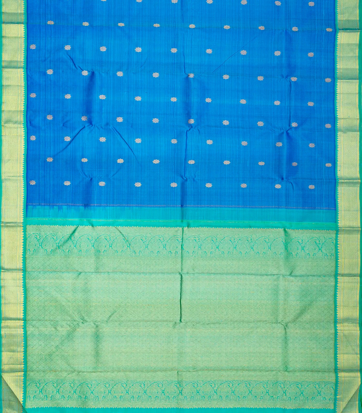 Light Blue Handloom Kanchipuram Silk Saree With Kolam Buttas