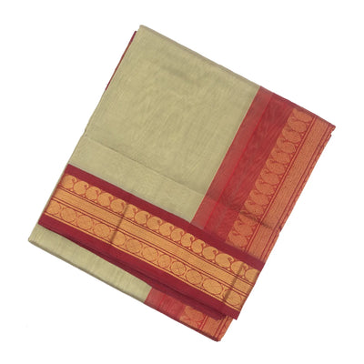 Taupe Handloom Silk Cotton Saree With Contrast Border