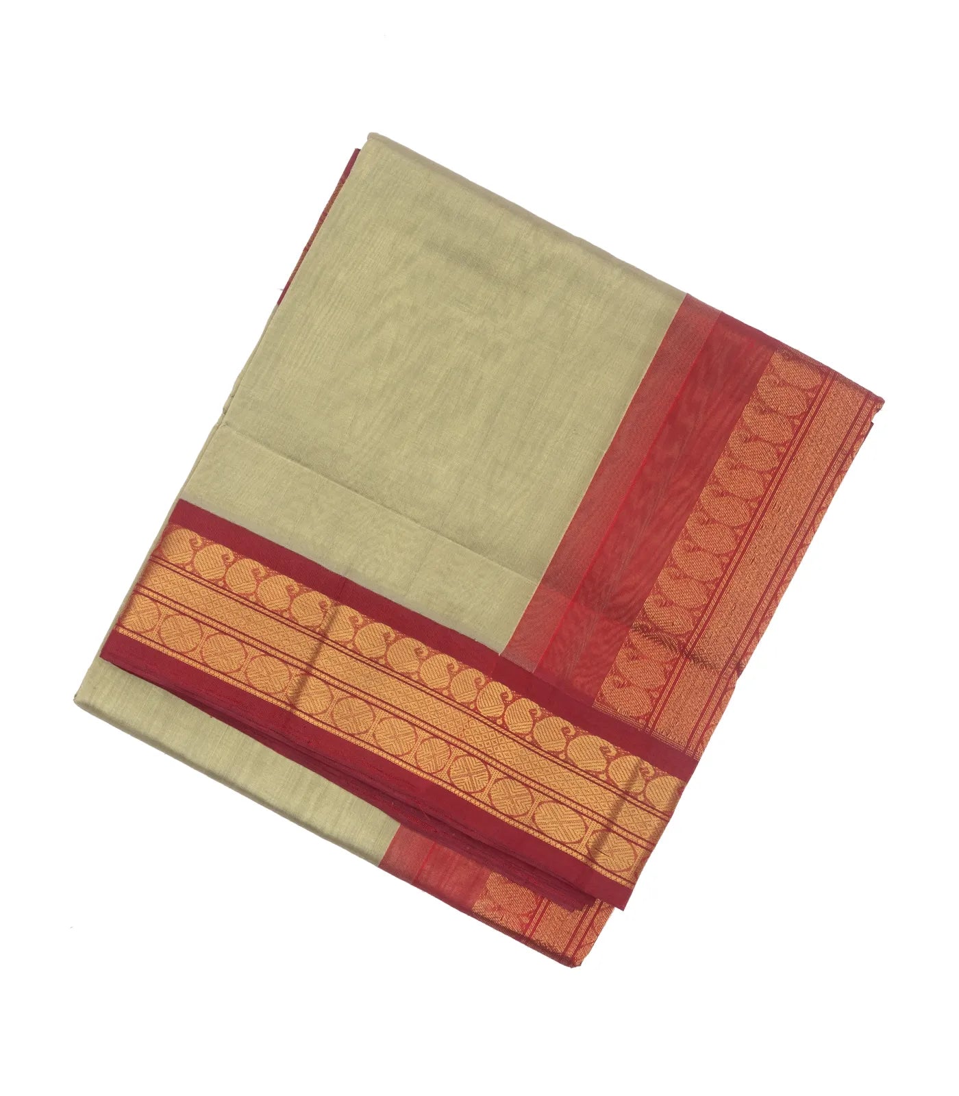 Taupe Handloom Silk Cotton Saree With Contrast Border