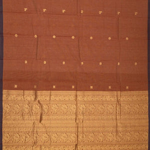 Brown Handloom Kanchi Cotton Saree With Annam & Elephant Buttas