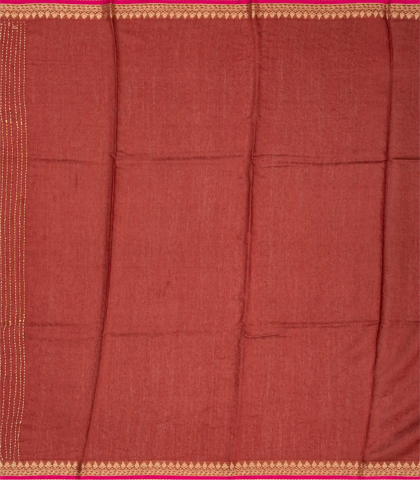 Red Handloom Tussar Silk Saree Printed & Embroidered Motifs