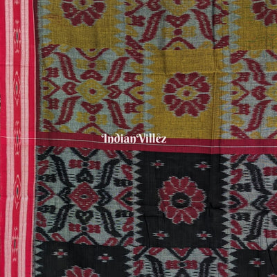 Brown Maroon Computer Design Sambalpuri Ikat Maniabandha Cotton Saree