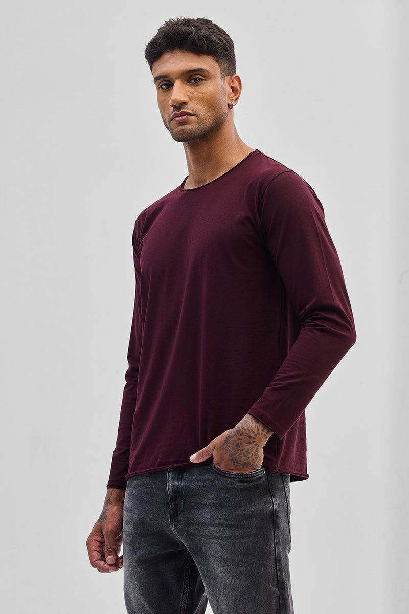 Maroon Stretch Full Sleeve T-Shirt