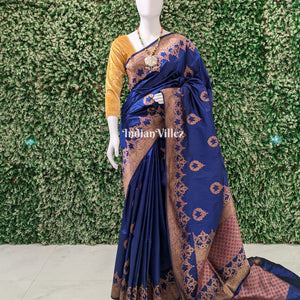 Midnight Blue Pure Banarasi Katan Silk Saree With Meena Work