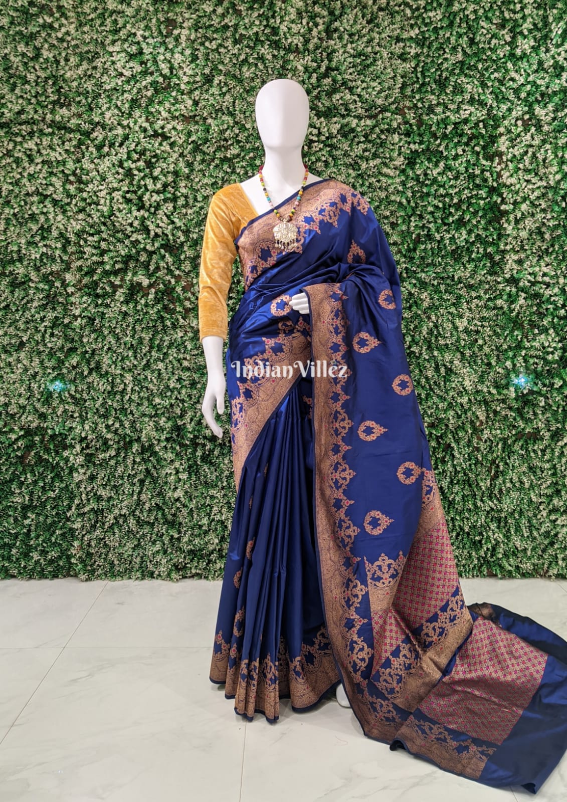 Midnight Blue Pure Banarasi Katan Silk Saree With Meena Work
