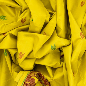 Lemon Yellow Handloom Poly Cotton Saree With Annam Buttas & Crimson Pallu