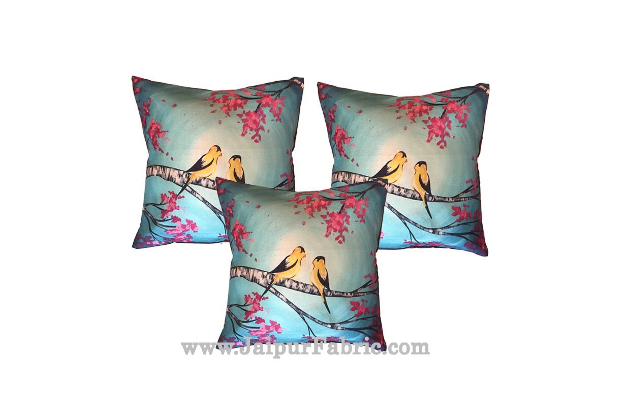 Jute Cushion Cover Digital Love Birds