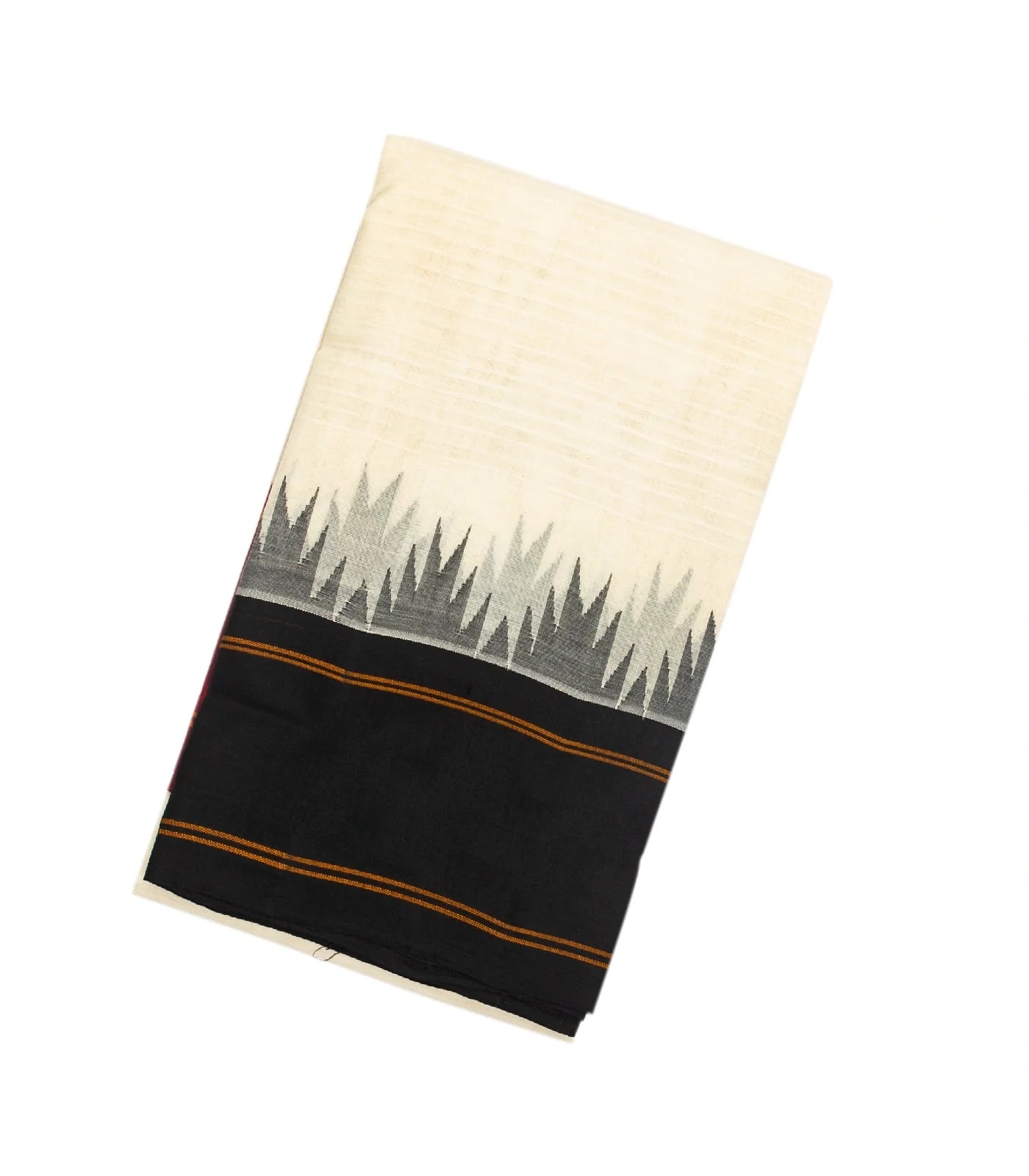 White Handloom Korvai Kanchi Cotton Saree With Contrast Temple Border