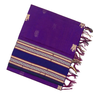 Purple Handloom Silk Cotton Saree With Parrot Buttas