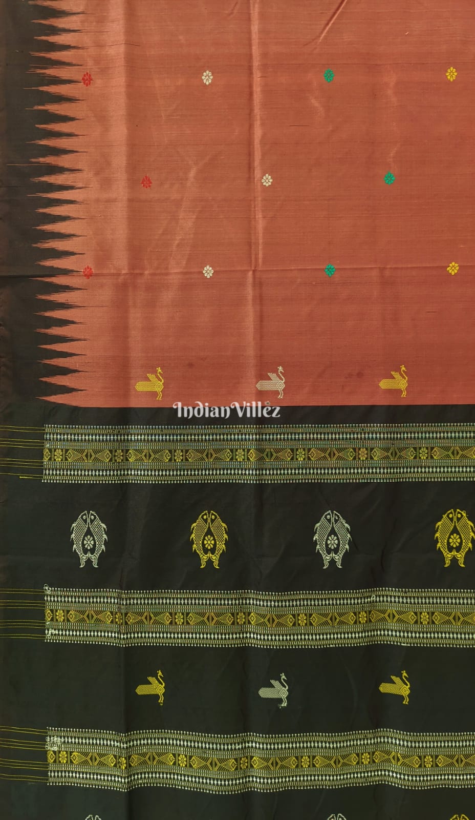 Rust Bomkai Sambalpuri Silk Saree inspired by Ganjam Bomkai Theme
