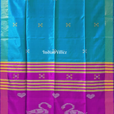 Teal Green with Purple Handwoven Soft Silk Saree