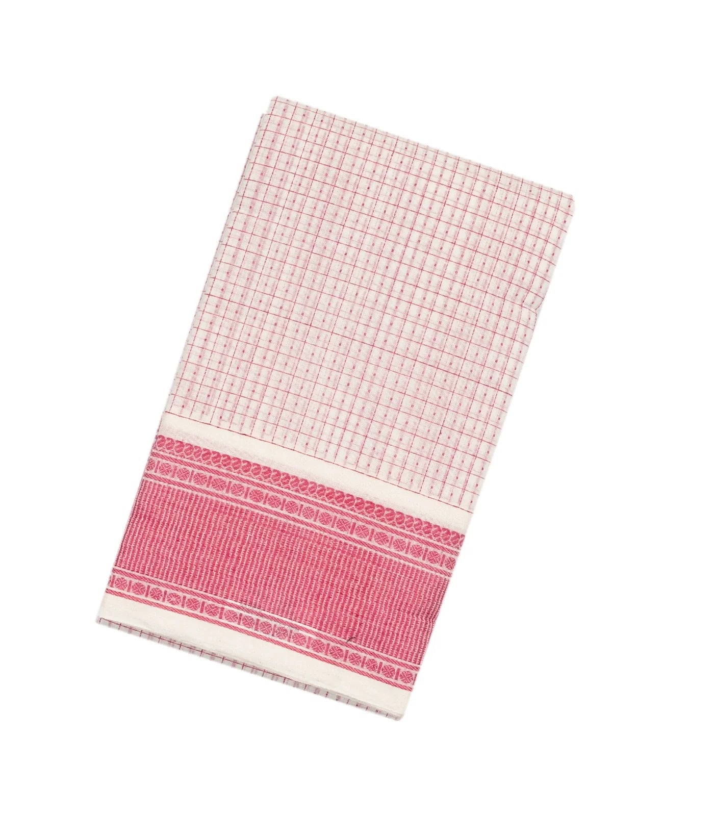 Off White Handloom Kanchi Cotton Saree With Checks & Dots