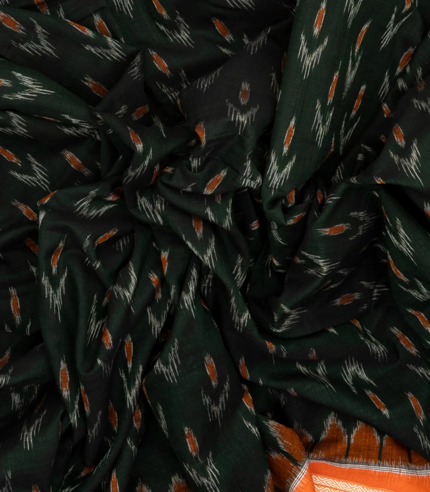 Sea Green Handloom Orissa Cotton Saree With Tie & Dye Floral Motifs