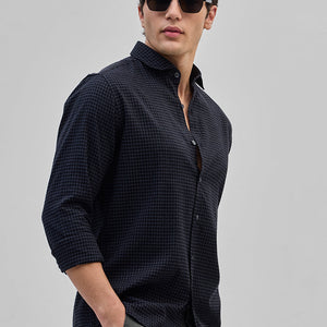 Black Mini Checks Slim Fit Shirt
