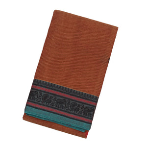 Brown Handloom Kanchi Cotton Saree With Annam & Diamond Buttas