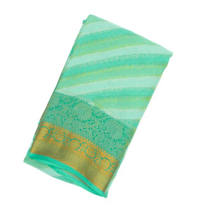 Aquamarine Mysore Crepe Silk Saree With Diagonal Stripes