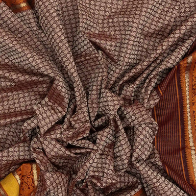 Brown Handloom Silk Cotton Saree With Annam Chakaram Motifs
