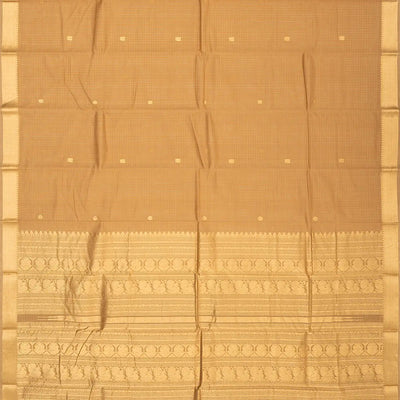 Taupe Handloom Kanchi Cotton Saree With Annam Zari Buttas.